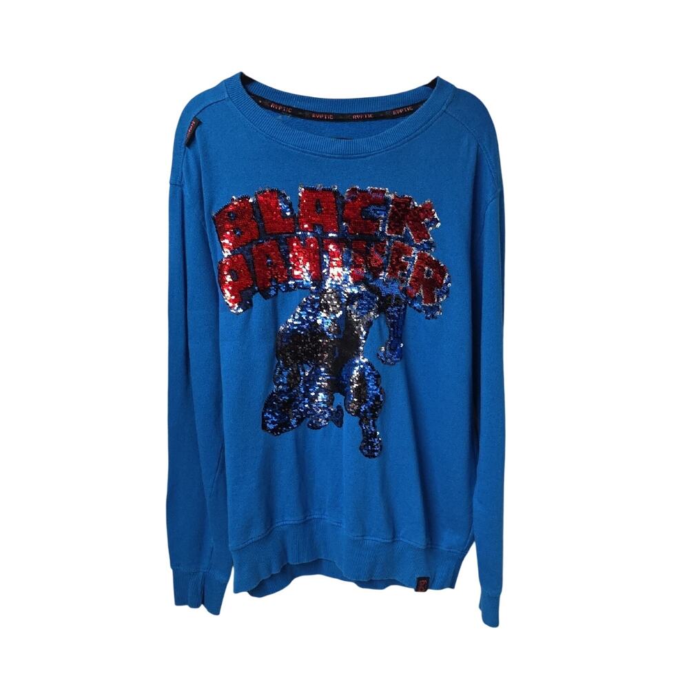 Marvel Blue DeKryptic Sweatshirt Reversible Sequin Black Panther Graphic Size XL